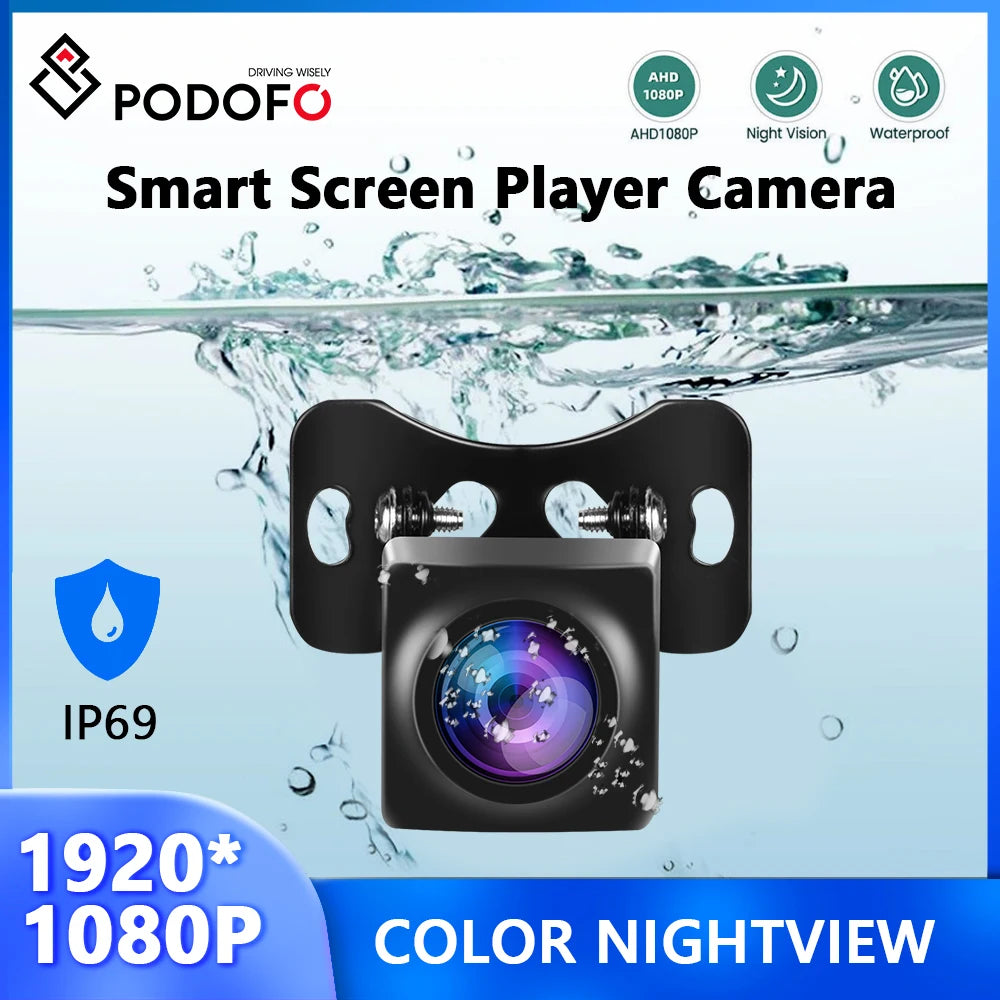 Podofo AHD Camera For Smart Screen Player Android Car Monitor IP69 Waterproof 160° Wide Angle 1920*1080P Rear View Cam Reverse