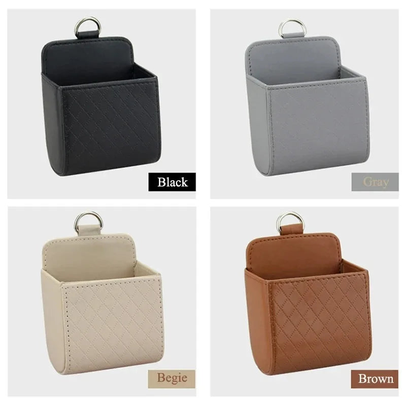 Universal Car Air Outlet Hanging Storage Box Air Vent Dashboard Tidy Hanging Leather Organizer Box Phone Holder Car Accessorie