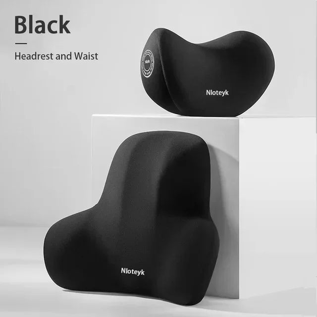 Memory Foam Headrest Lumbar Support Set Ergonomic Neck Pillow Back Cushion Car Driver Seat Comfort Breathable Polyester Fabric