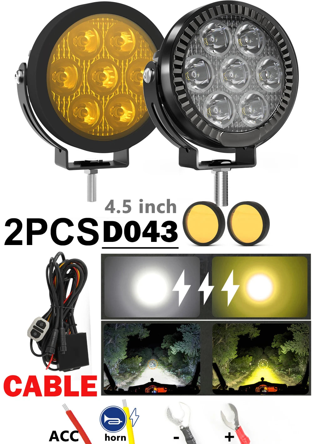 BraveWAY LED Motorcycle Spot Light 4.5 Inch Driving Lamps for Moto Off-Road Truck Tractor 4x4 Work UTV Auxiliary Headlights