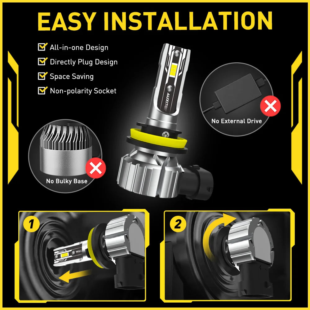 AUXITO 2Pcs H8 H11 LED Bulb Fog Lights Car Headlight H16JP HB4 9006 9005 HB3 LED Lamp DRL Driving Light 6500K White 12V NEW