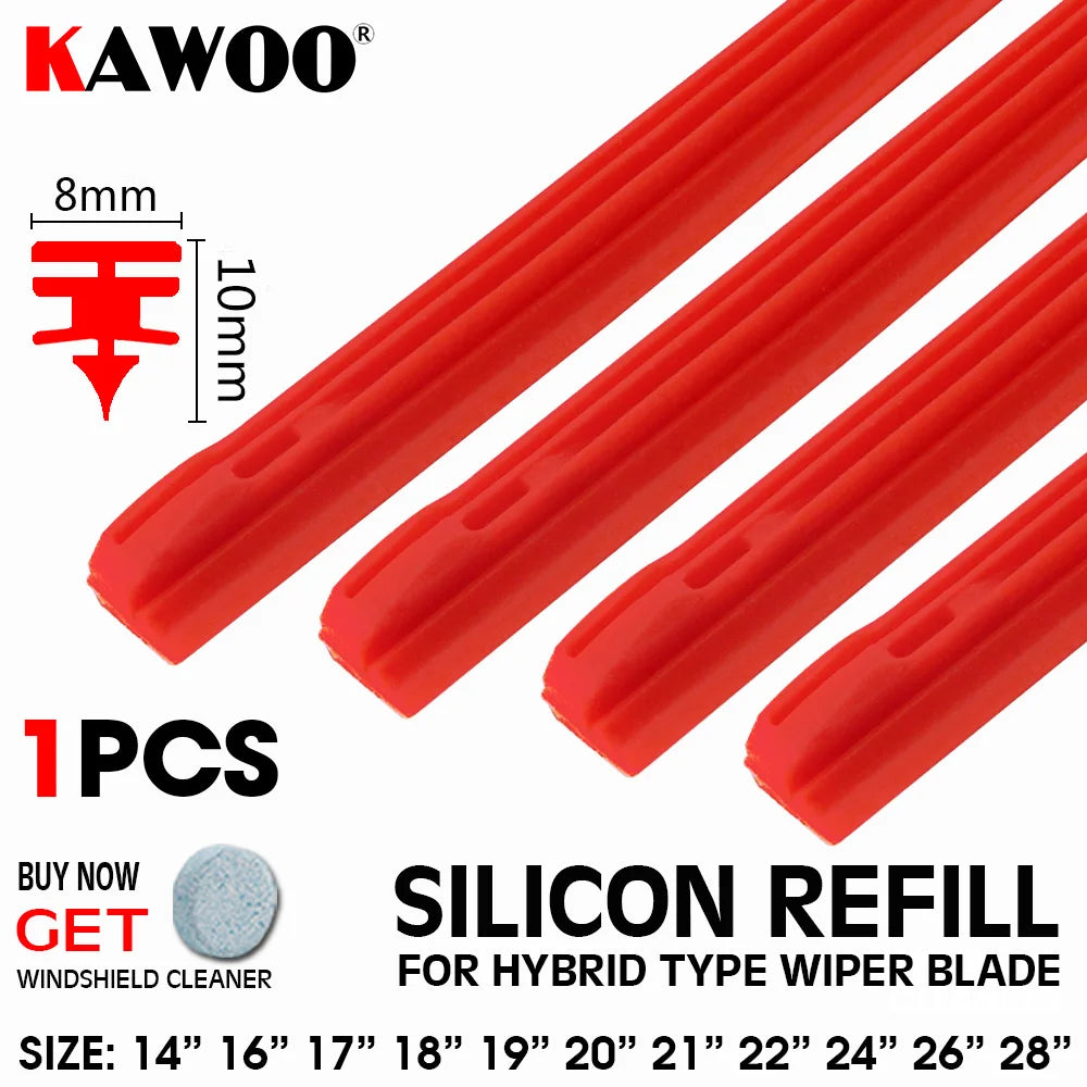 KAWOO 1PCS Car Silica Gel Silicon Refill Strip 8mm for Hybrid Type Wiper Blade 14"16"17"18"19"20"21"22"24"26"28" Accessories