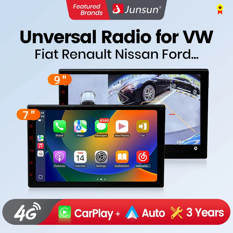 Junsun 7 9 10 inch Universal Car Radio Wireless CarPlay for Apple Android Auto 4G Car Intelligent Systems DSP IPS Touch Screen