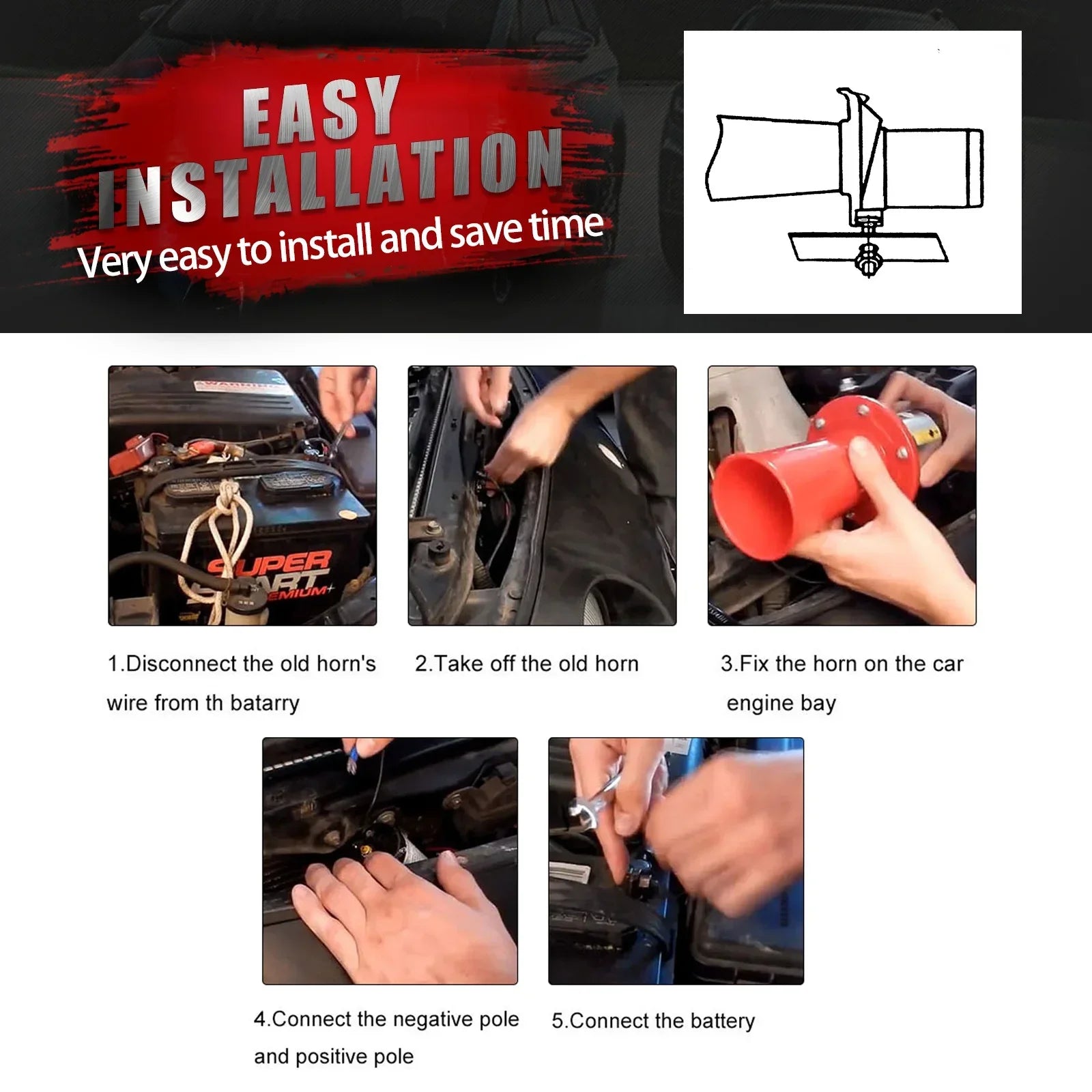 Car Air Horn Classical  for Ford Model T Style Old School Chrome OOGA Air Horn Antique Classic Old 12V 110DB Car Air Horn Chrome