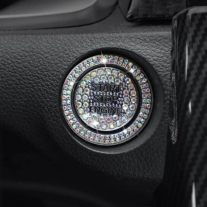 1Pcs Car Start Switch Button Car Decorative Diamond Stickers Rhinestone Ring Circle Trims Protective Cover Car Accessories