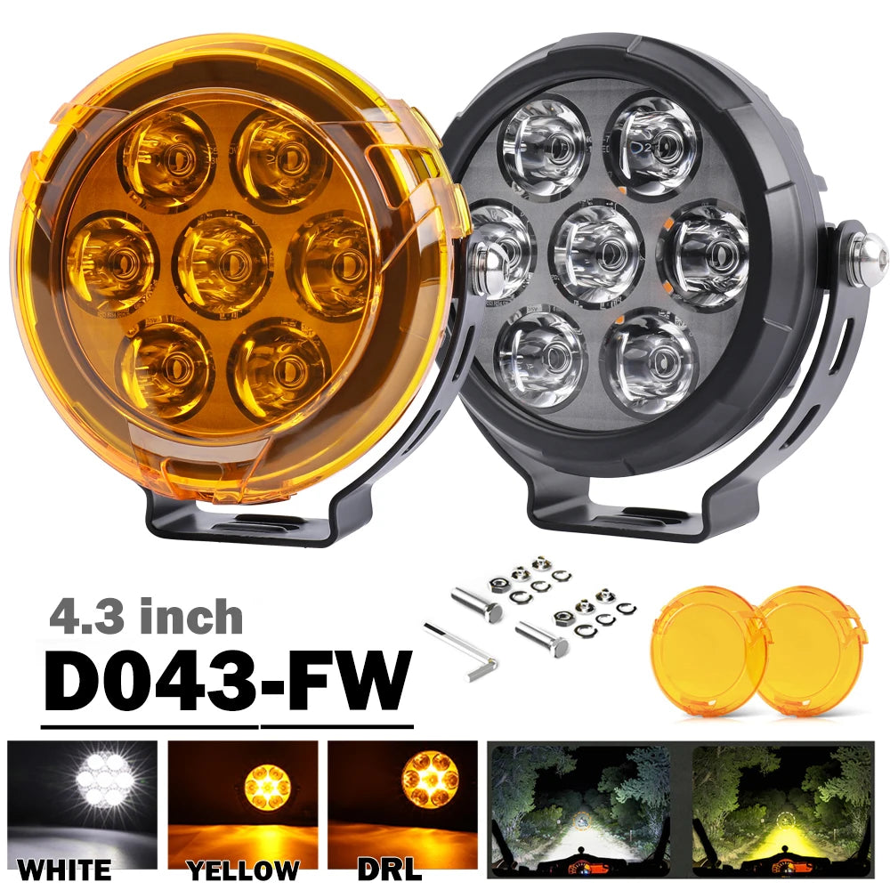 BraveWAY LED Motorcycle Spot Light 4.5 Inch Driving Lamps for Moto Off-Road Truck Tractor 4x4 Work UTV Auxiliary Headlights