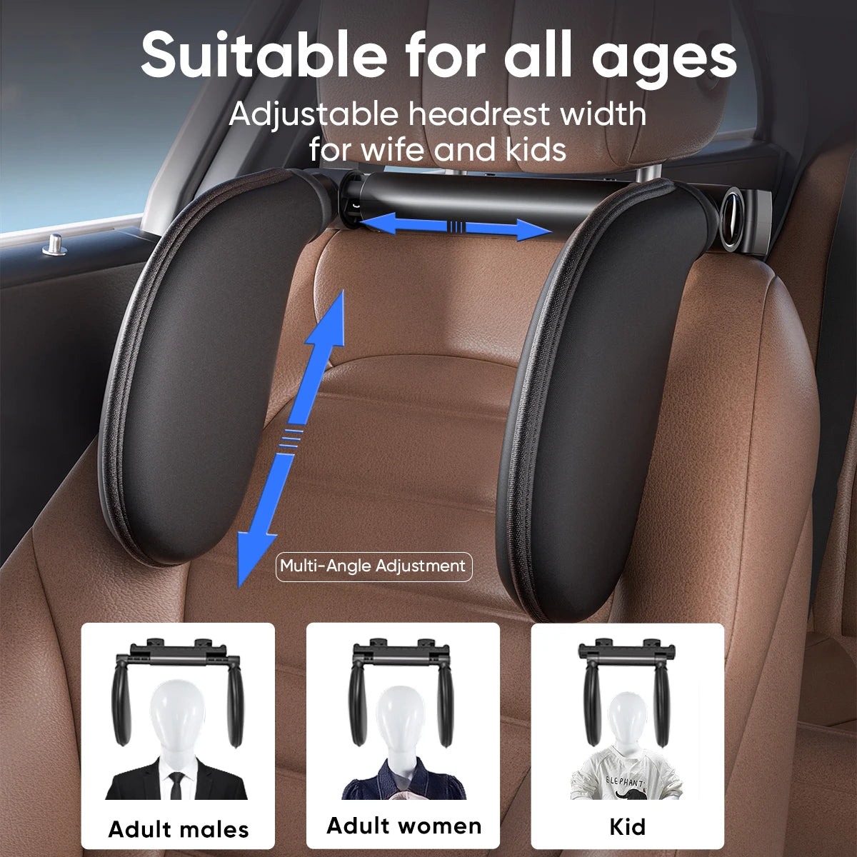 Ergonomic 360° Adjustable Auto Cervical Pillow with Memory Foam & Side Pads One-Click Sleep Headrest for Car Travel BMW Benz