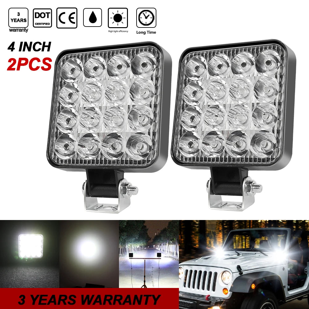 HAOLIDE Mini 4 inch LED Work Light 48W  6000k Off Road Spotlight for Truck 4X4 Car SUV ATV Barra LED Headlights 12V 24V