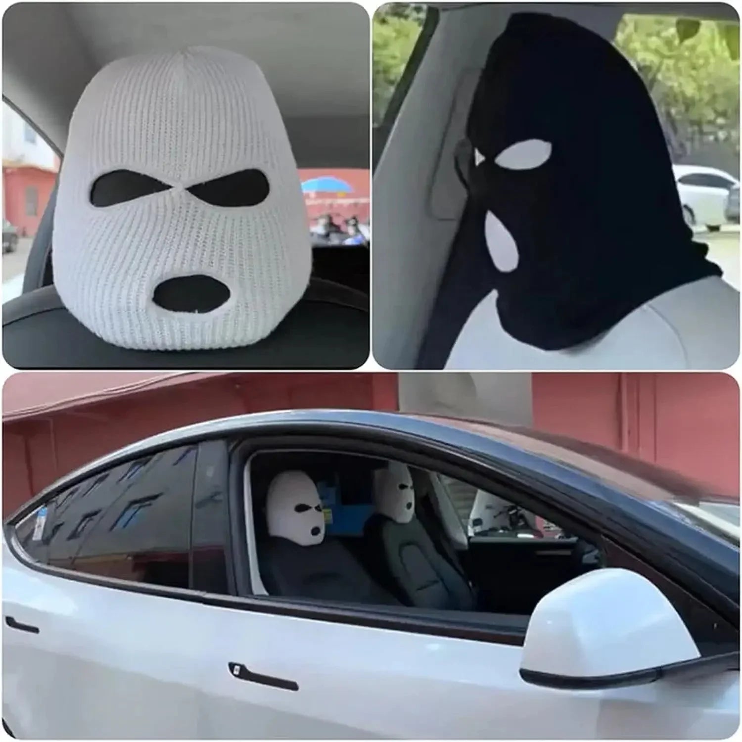 Universal Car Headrest Cover Funny Car Seat Face Mask Ski Mask Wrap Protection Vehicle Front Head Rest Protectors Accessories
