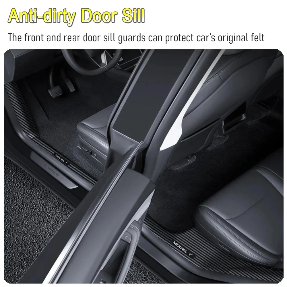 4 6 8Pcs For Tesla Model Y Juniper 2025 2026 Front Rear Door Sill Protector Threshold Strip Anti-kick Guard Panel Waterproof Pad