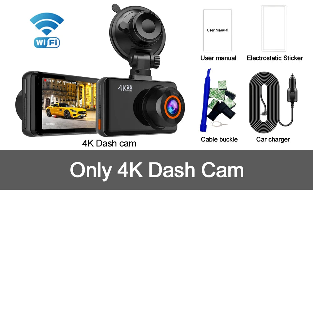 Kocam 4K WiFi Dash Cam for Cars Front and Rear Dual Lens Auto Dashcam Time-lapse Video Built-in Wifi Support 24H Parking Monitor