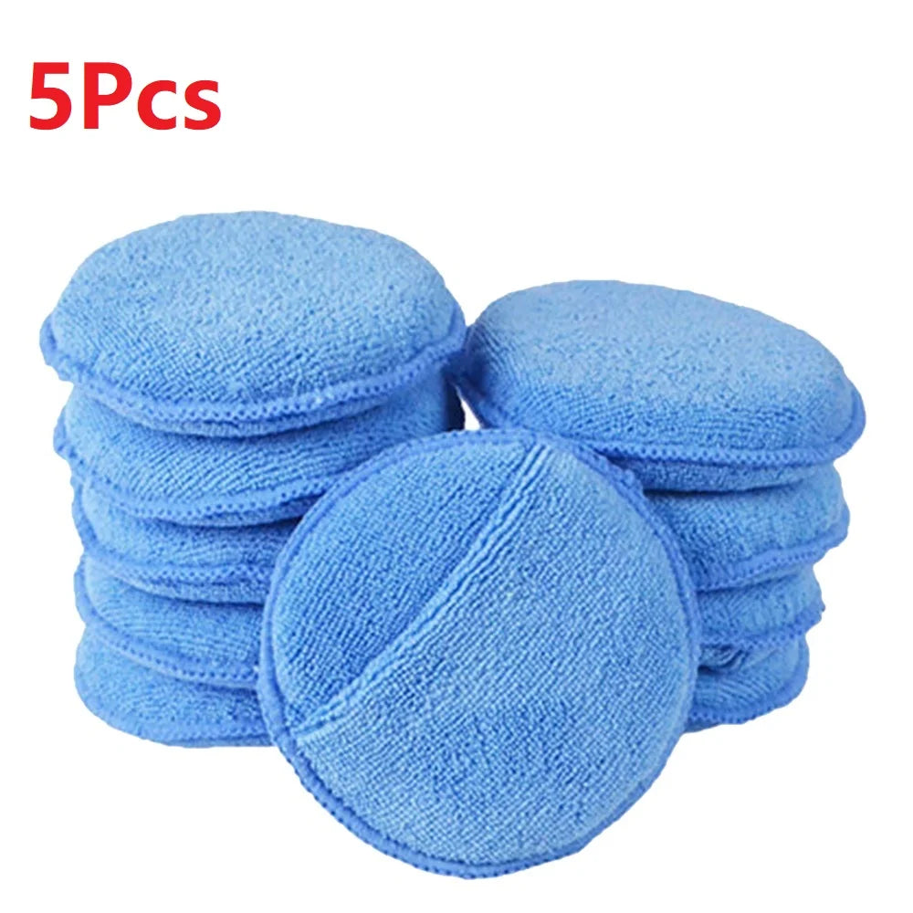 10Pcs Car Waxing Polish Sponges 5 Inch Car Detailing Wax Applicator Pads Round Pocket Microfiber Foam Sponges Car Cleaning Tools
