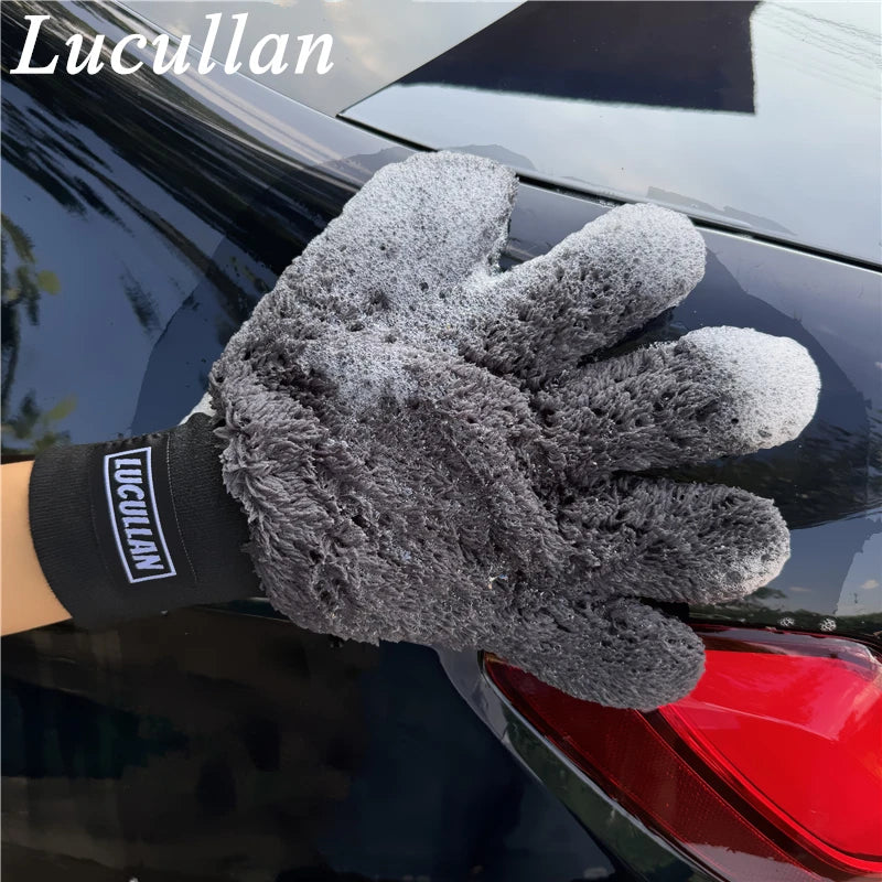 Lucullan Double Side Microfiber 5 Finger Mitt Super Soft Scratch Free Flexibility Conforms To Any Shape