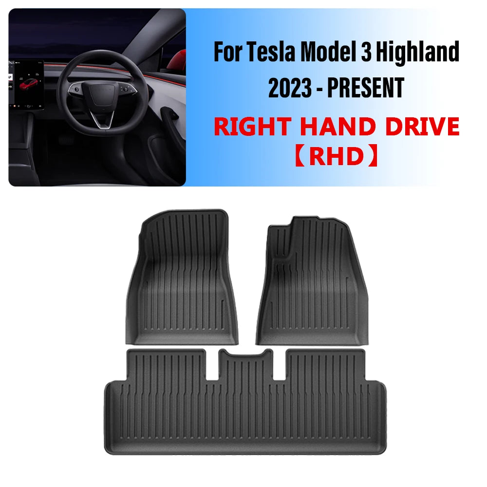 For Tesla Model 3 Highland 2024 Floor Mat Left and Right Hand Drive TPE Carpet Waterproof Weather-resistant Foot Pads Mats