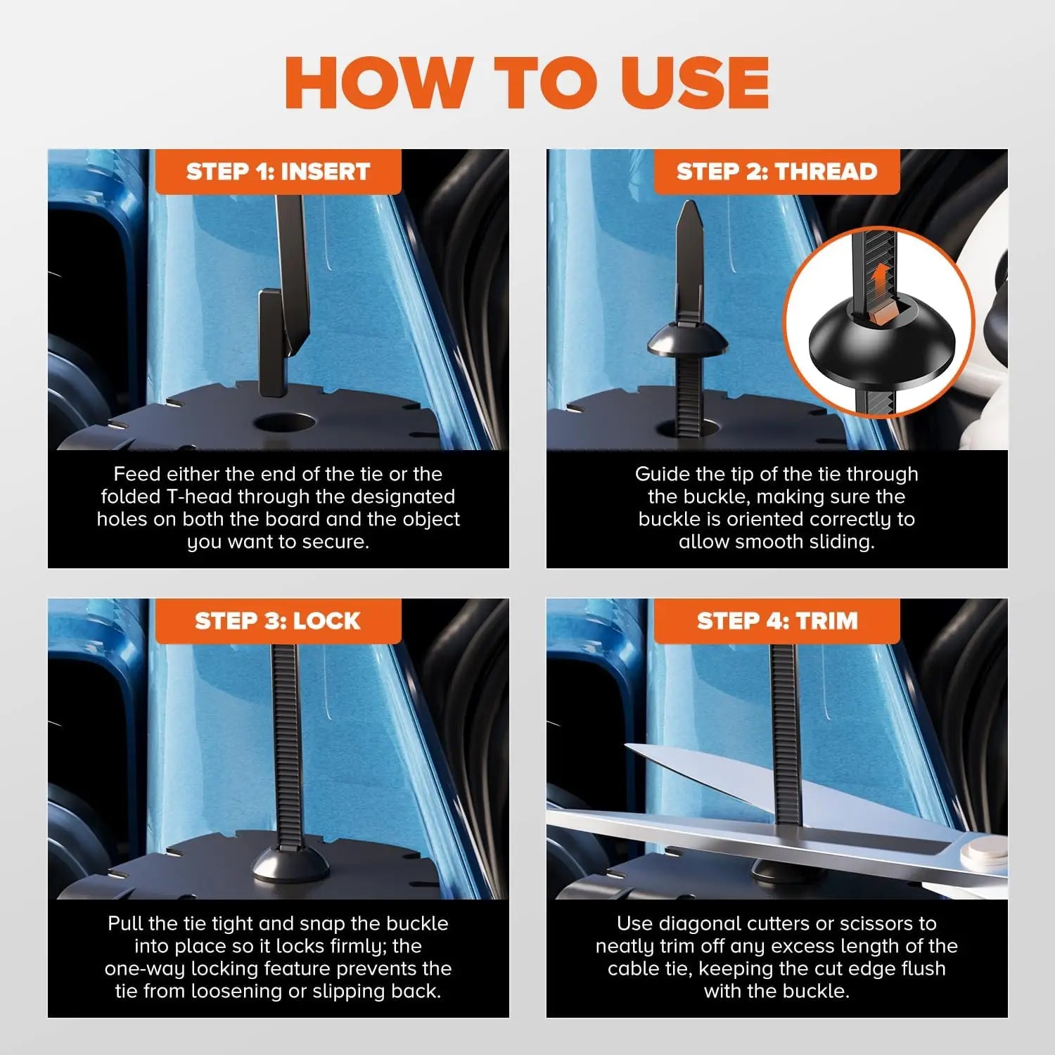 1000-100set Self-locking Nylon Universal Cable Tie Buckle Heavy Duty Zip Ties with Pin & Button Car Daily Repair Fastening Strap