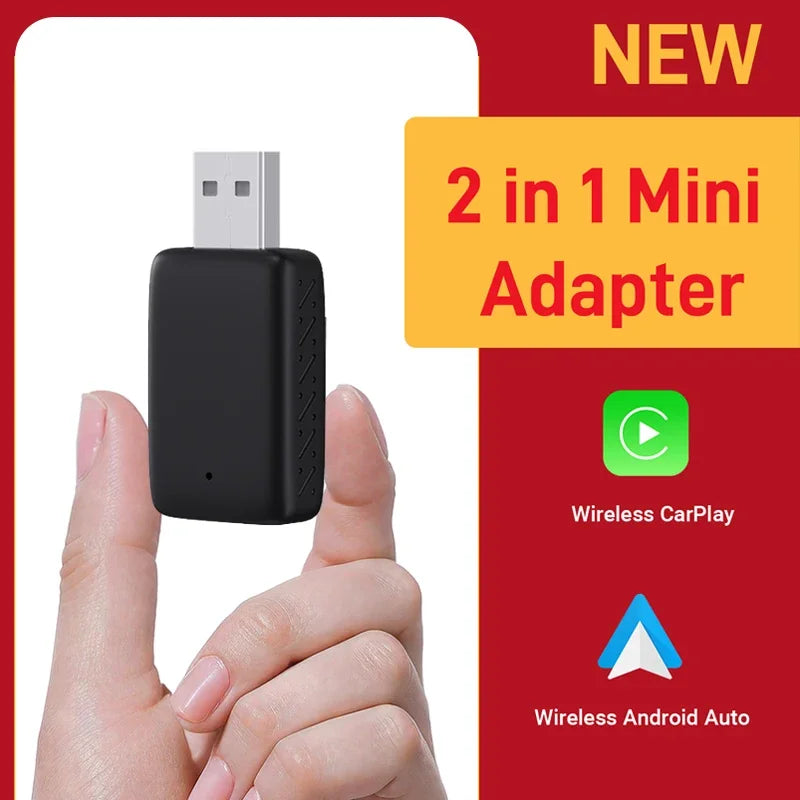 New Wired to Wireless CarPlay and Android Auto 2 in 1 Mini Adapter 5GHz WiFi5 for 99% Original Wired CarPlay/Auto Cars