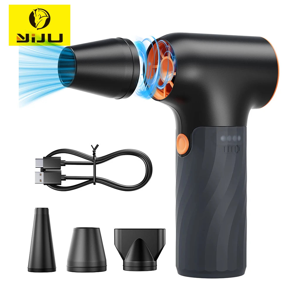 YIJU 130000RPM Air Duster Brushless 3 Gear Turbo Mini Air Blower Electric Violent Blower Rechargeable With Light Car Cleaning