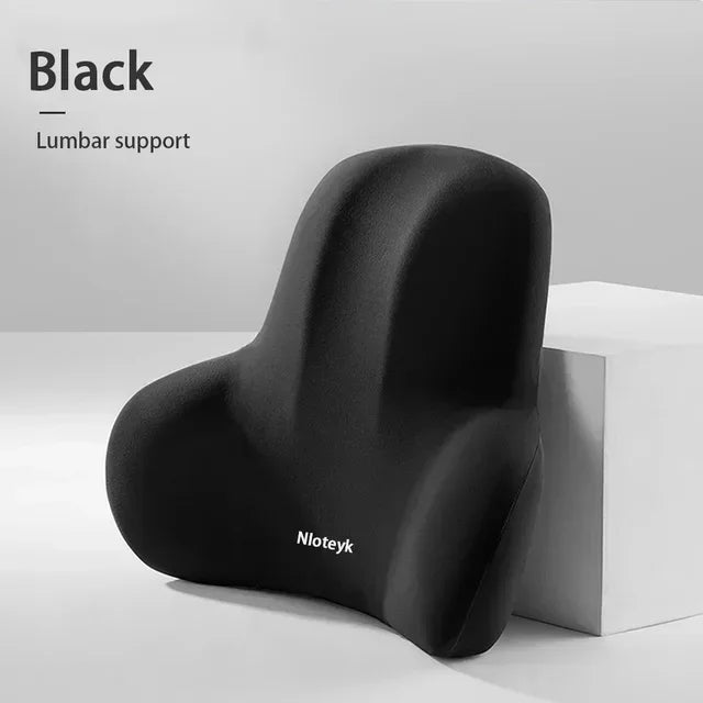 Memory Foam Headrest Lumbar Support Set Ergonomic Neck Pillow Back Cushion Car Driver Seat Comfort Breathable Polyester Fabric