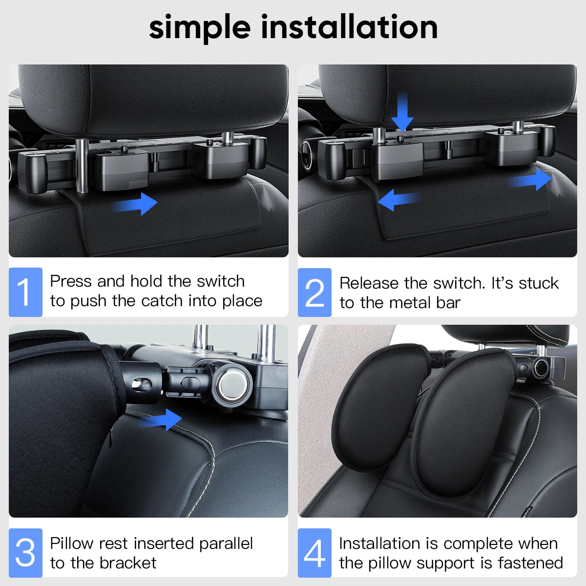 Ergonomic 360° Adjustable Auto Cervical Pillow with Memory Foam & Side Pads One-Click Sleep Headrest for Car Travel BMW Benz