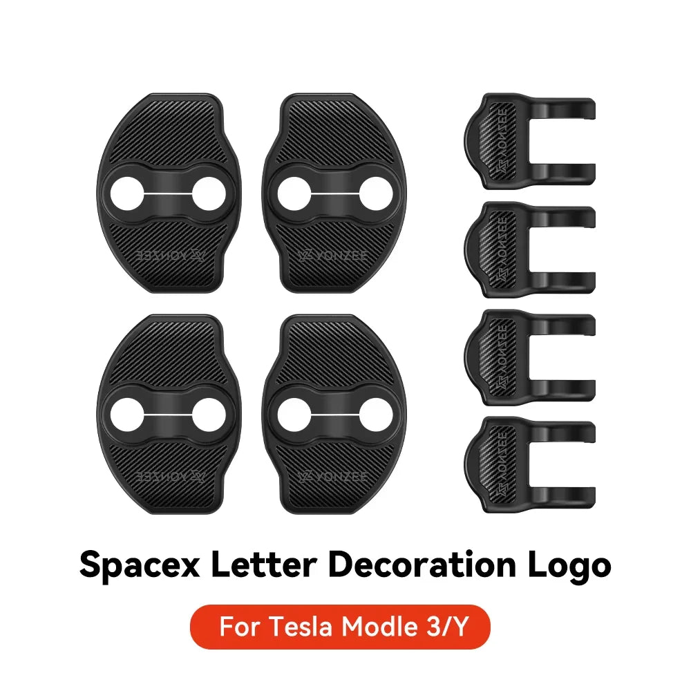 YZ For Tesla Model 3 Y Highland Juniper 4Pcs Car Door Shock Absorber Car Lock Cover Protective Sticker imitation Carbon Fiber