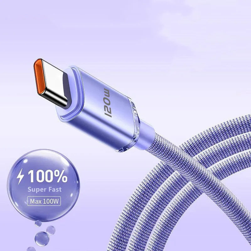 120W USB C Cable 6A Super Fast Charge Cable Phone Charger Type C Wire For Samsung Xiaomi Huawei 0.25M/1M/2M USB Type C Data Cord