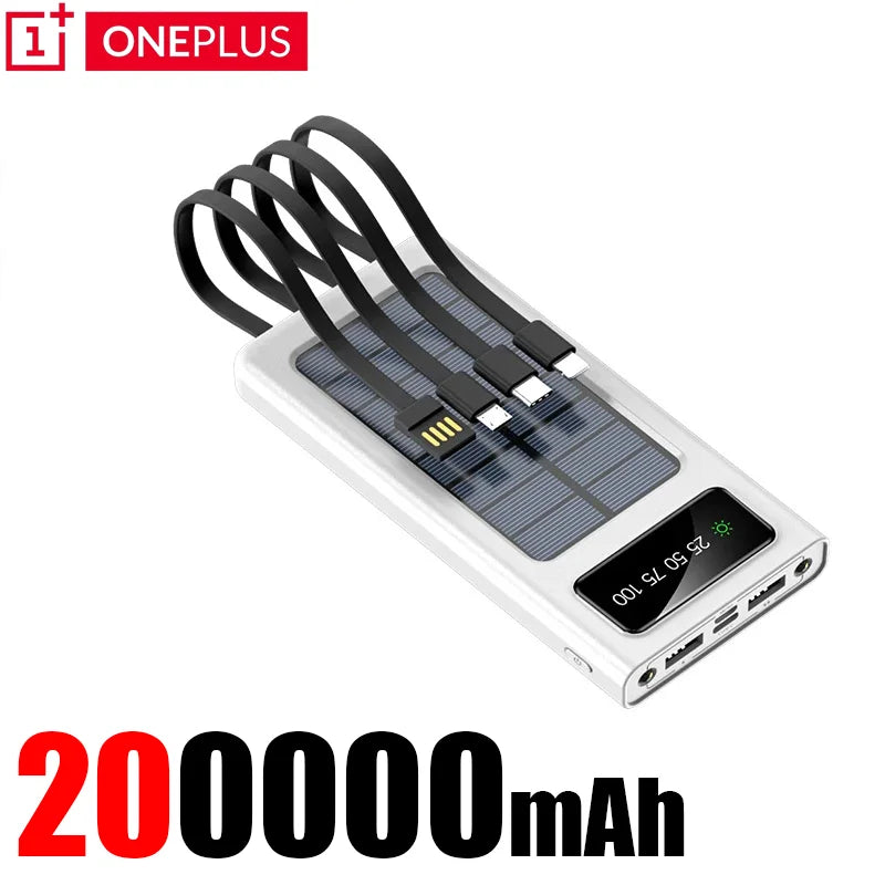 OnePlus 500000mAh Solar Power Bank Ultra Capacity USB 4 in1 Super Fast Charging USB TypeC LED Light Outdoor For iPhone Samsung