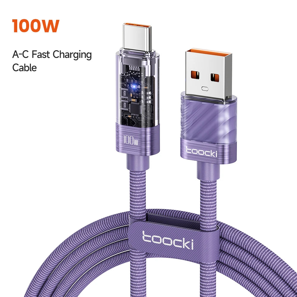 Toocki 100W USB Type C Cable Auto Power-off QC4.0 6A Fast Charging Type C Cable for iPhone 15 Samsung S23 S22 Xiaomi Huaiwei