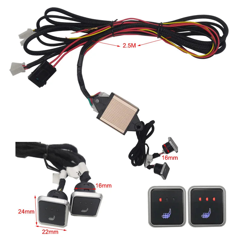 Universal Built-In Car Seat Heater Kit Fit 2 Seats 12V Alloy Wire Heating Pads 3 Levels Dual Control Heated Switch System