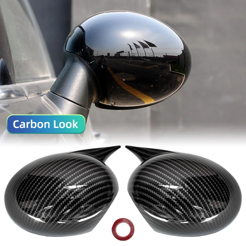 2pcs Rearview Mirror Caps Cover Glossy Black Sticking For BMW MINI COOPER R55 R56 R57 R58 R60
