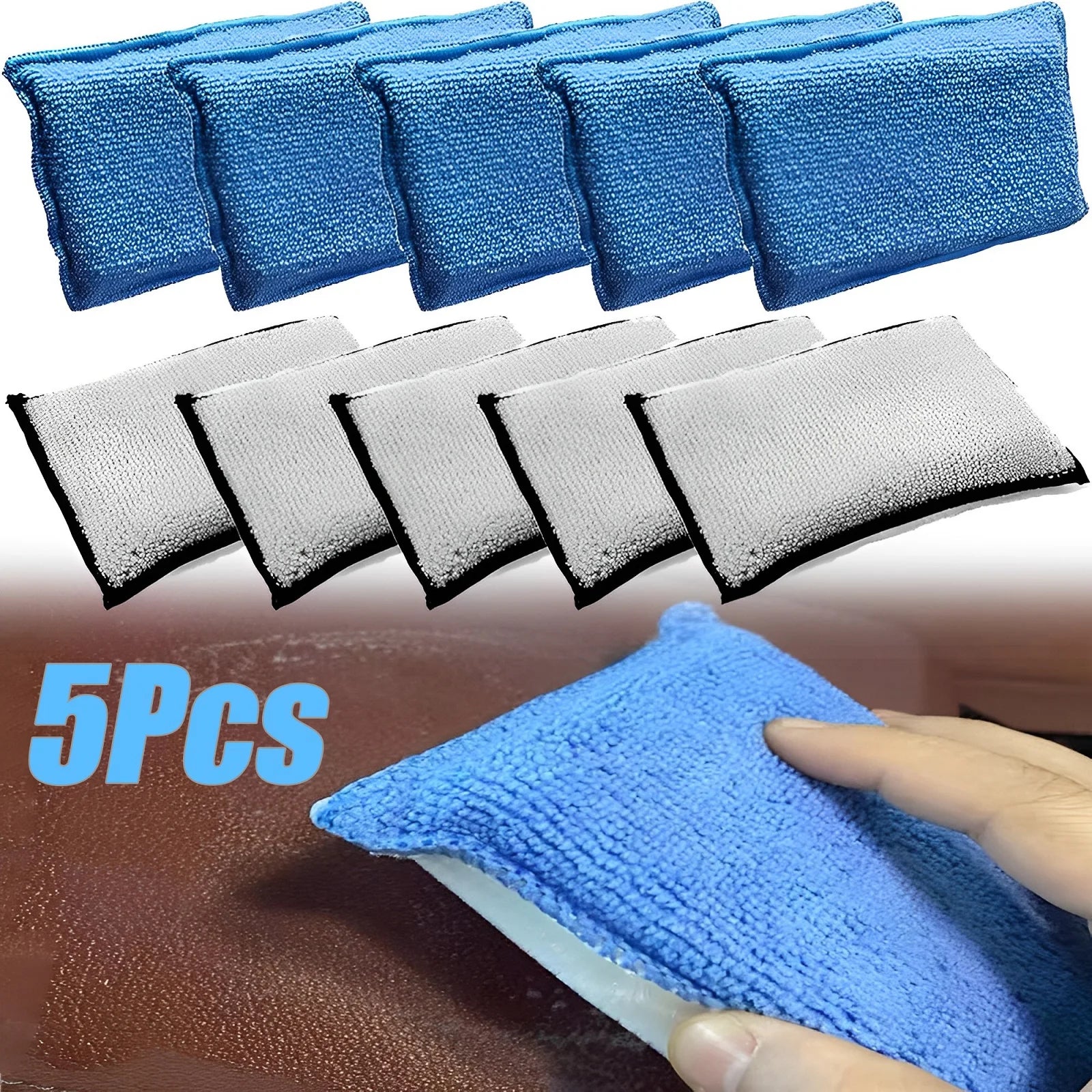 Microfiber Double Side Car Cleaning Pad Leather Car Detailing Soft Scrubbing Sponge Car Cleaning Tools Interior Scrubbing Sponge