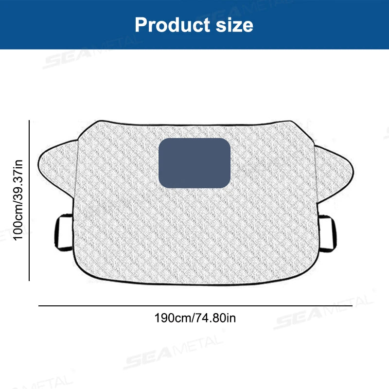 SEAMETAL Winter Car Snow Shield Universal Windshield Snow Cover Sunshade Protection Cover with Windproof Strap Anti-Thief Design