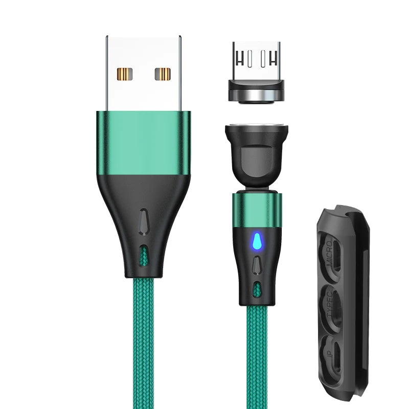 540 Rotate Magnetic Cable 3A Fast Charging Micro USB Type C Cable For iPhone 15 14 Xiaomi Samsung Data Cord with Storage Case