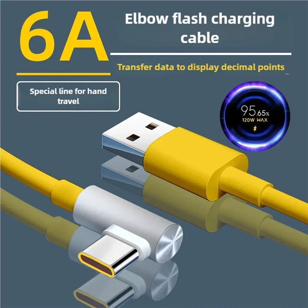 120W 6A Type C Super Fast Charging Data Cables 90 Degree Cable For Xiaomi 14 Ultra Poco Redmi 90° Elbow Quick Charge Accessories