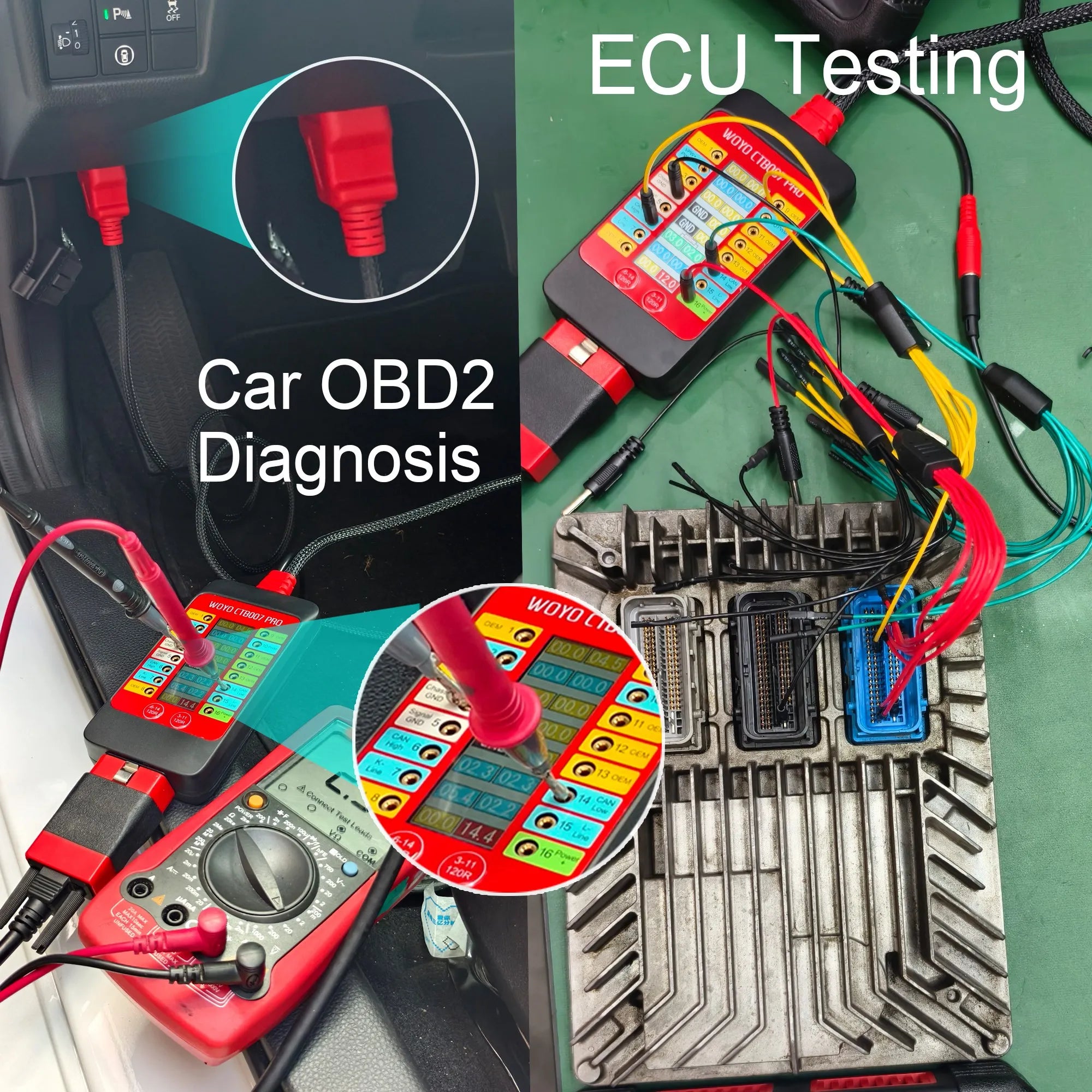 CTB007 PRO OBD2 Breakout Box with LCD Display 16PINs Vrms, ECU Testing on Bench with Built-in 120ohm Resistor, Diagnostic Tool