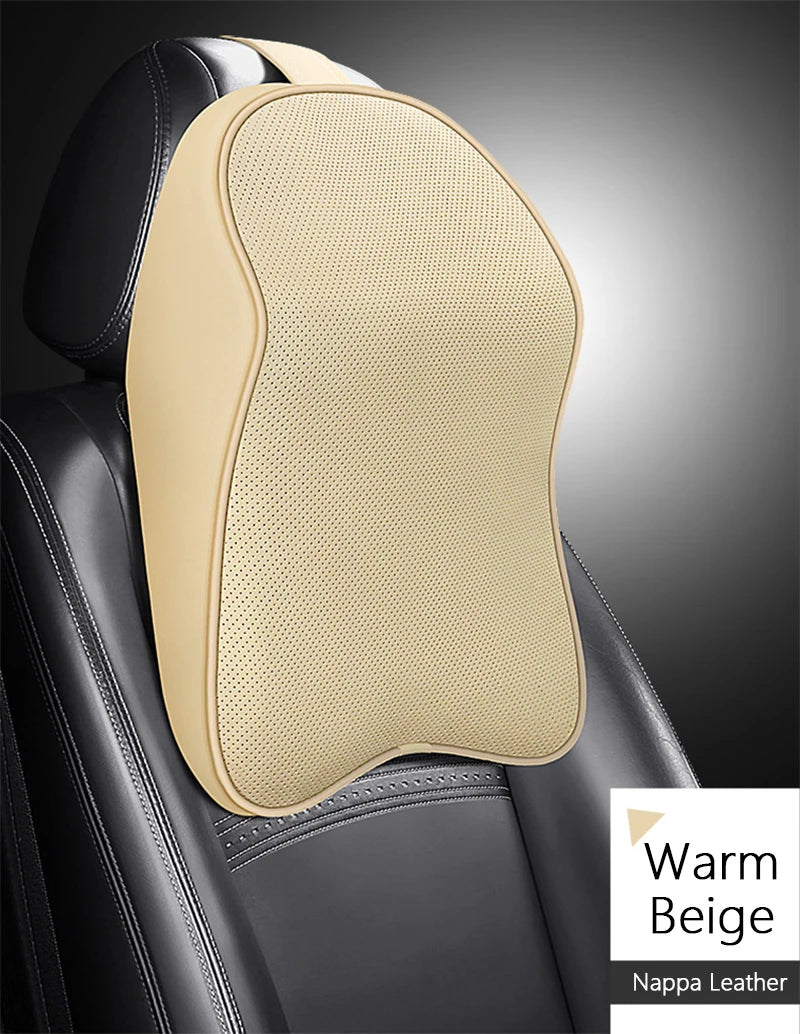 3D Nappa Leather Memory Foam Headrest Car Neck Pillow Support Neck Rest Pillow for Car Pain Relief Travel Neck Support