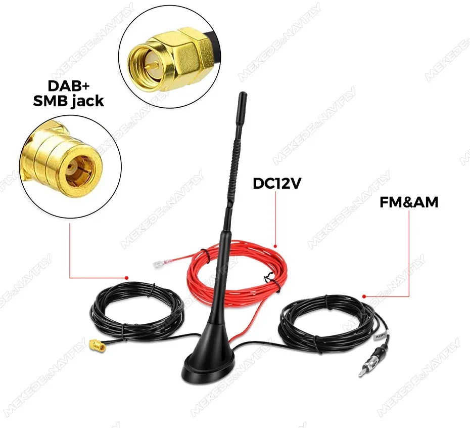 DAB Auto Radio Aerial Amplified Roof Mount Rod Antenna AM/FM Din SMA Male Connector 5m Cable for JVC Kenwood Pioneer Receiver