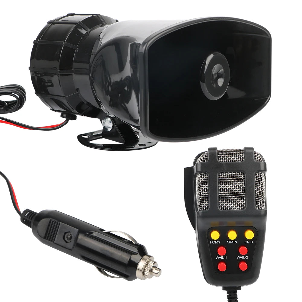 Car Warning Alarm Megaphone Police Siren Air Horn Speaker 120DB Loud Car Horn Multi-tone & Claxon Horn 12V 100W