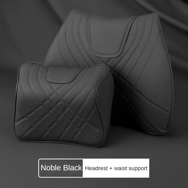 Car Neck Pillow Memory Foam Leather Auto Headrest And Back Cushion Set Seat Lumbar Waist Support Sewing Head Protective Cover