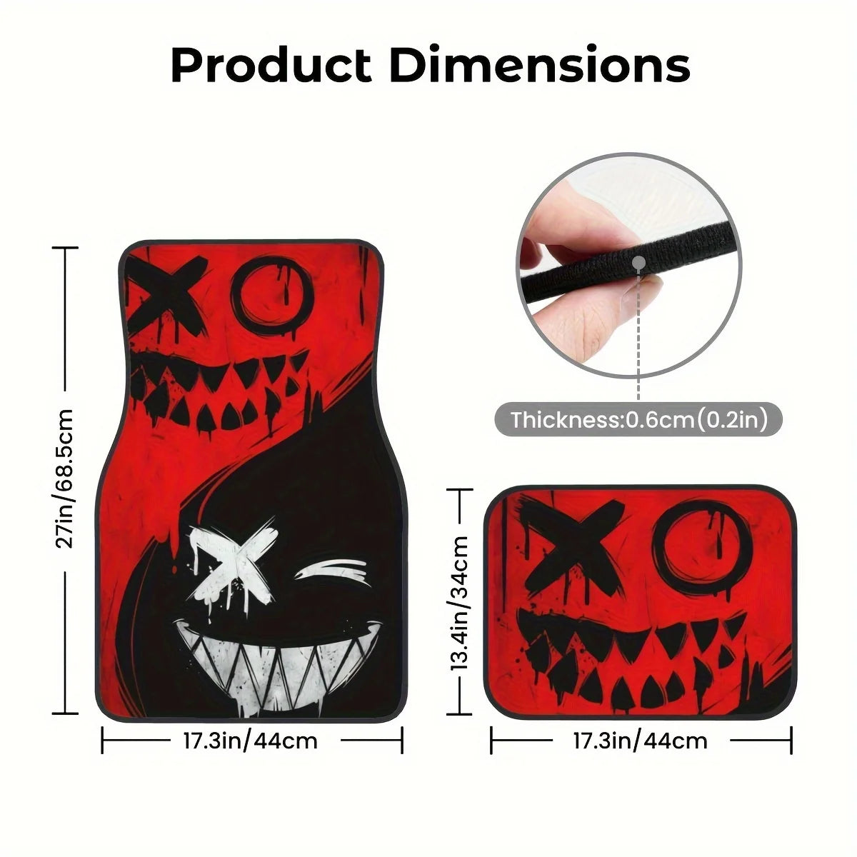 4pcs Cool Spooky Design Car Floor Mats, Vibrant Red with Black Accents,Durable, Non-Slip, Dirt-Resistant, Easy Clean,Helloween