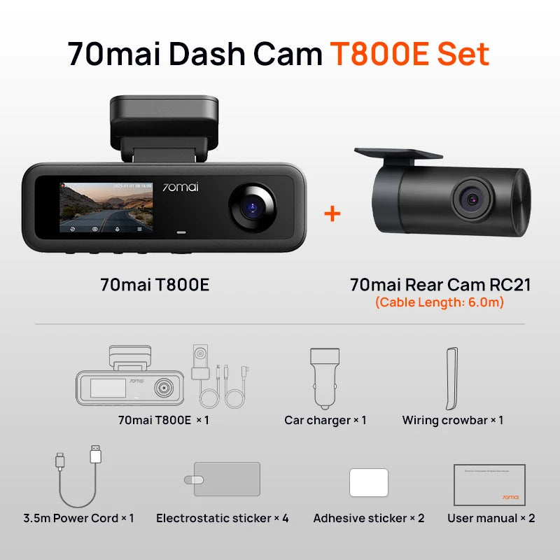 70mai 4K T800E 3-Channel Dash Cam Front Rear Interior 3 in 1 Voice Control Support 24hours Parking Supercapacitor GPS 4K Car DVR