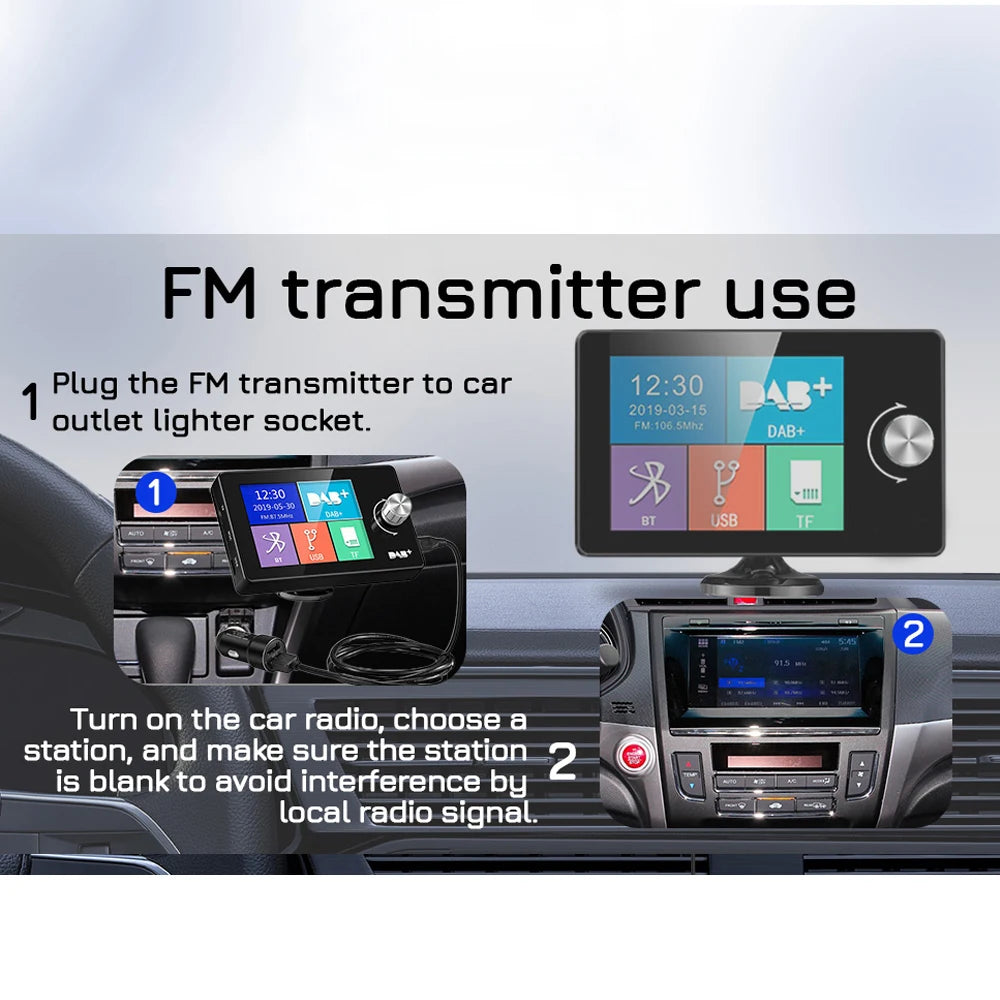 Ezonetronics DAB Radio Receiver In Car with Screen Stereo Sound Digital Signal Antenna Broadcast Adapter FM Transmitter