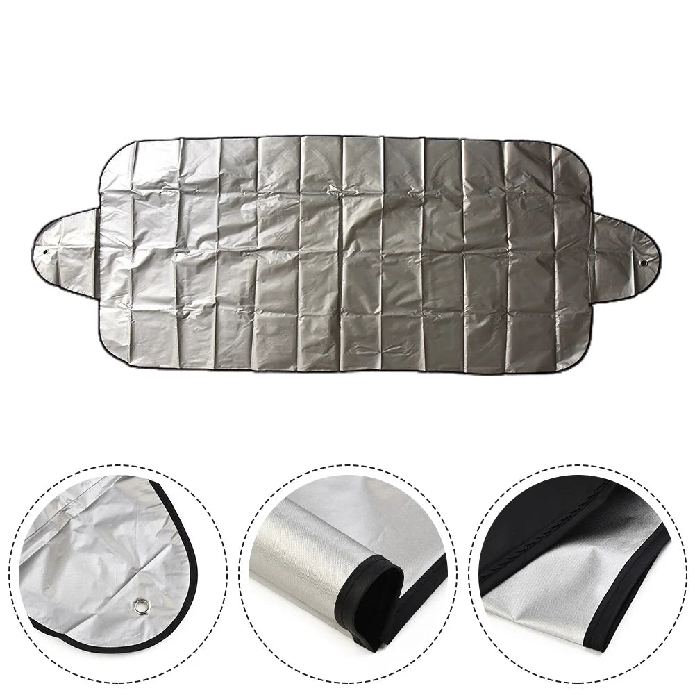 Foldable Car Windshield Snow Cover Cap Frost Guard Ice Winter Silver Ribbon 70cmx150cm Windshield Sunshades Exterior Accessories