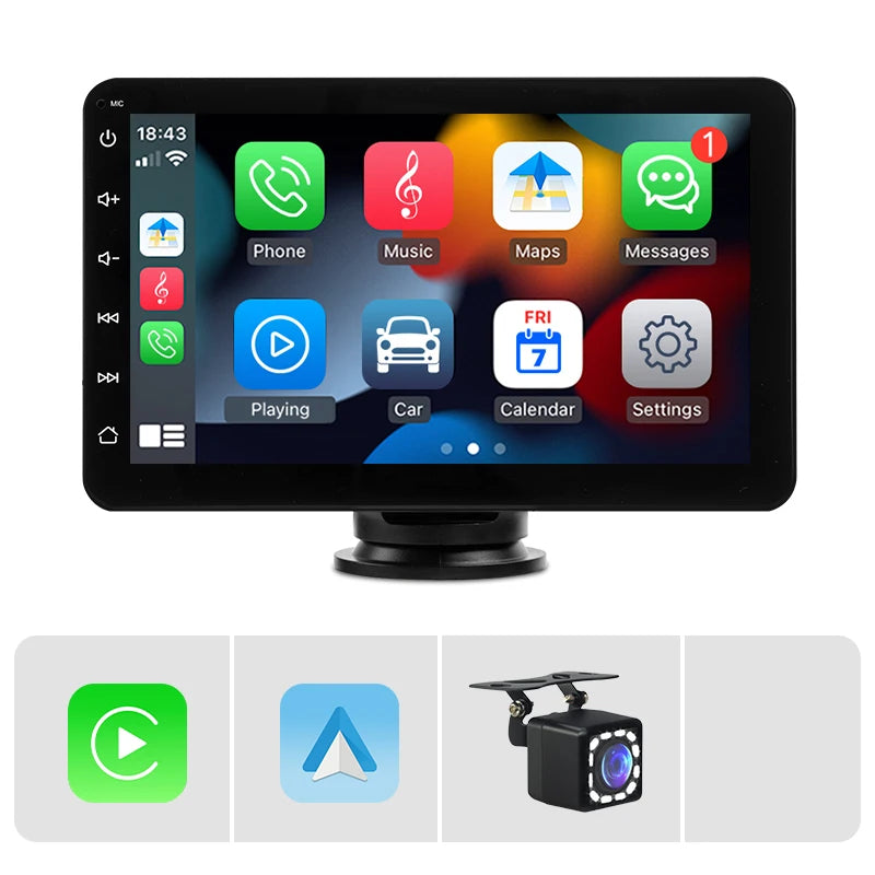 SINOVCLE 7" Portable Wireless Carplay Android Auto Car Radio Multimedia Player IPS Touch Screen AUX  USB Bluetooth Mirror Link