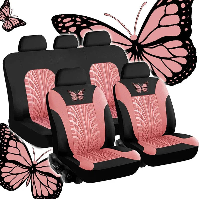 Car Seat Cover Full Set, Universal Butterfly Pattern Embroidery Auto Seat Cover Set