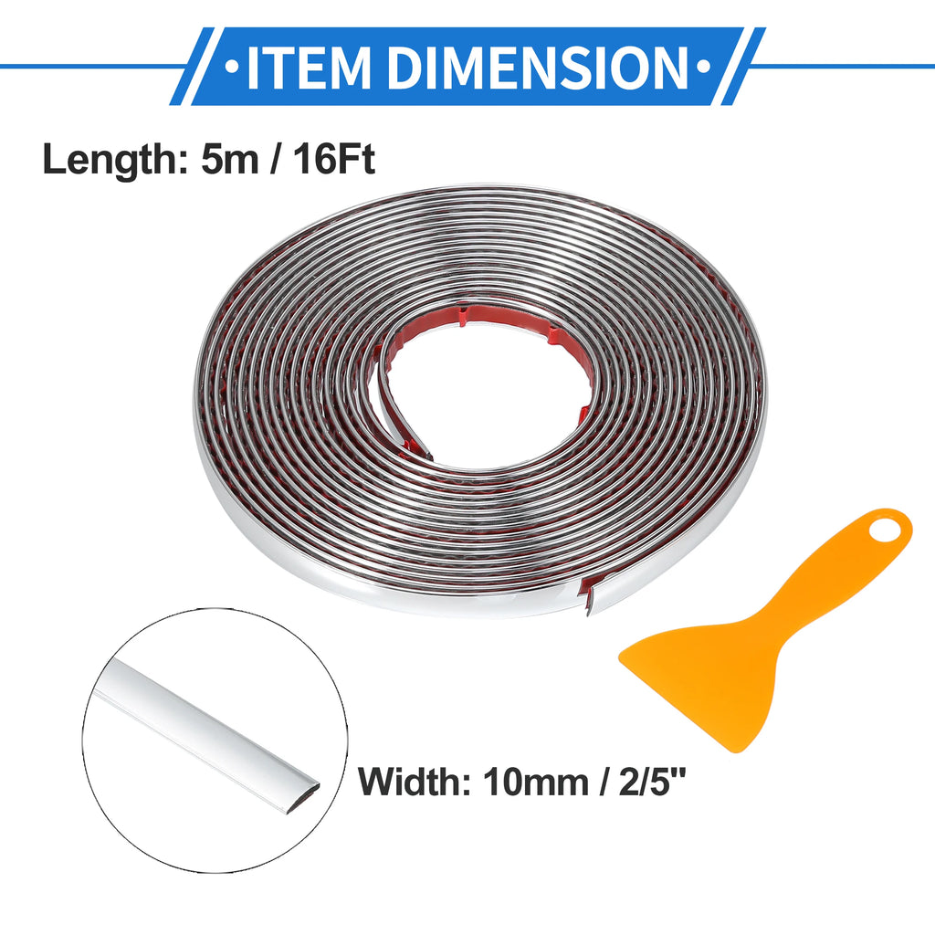Uxcell Car Chrome Trim Molding Body Window Seal Rubbing Strip Bumper Anti-Collision Strip for Auto DIY Shiny Self-Adhesive Strip
