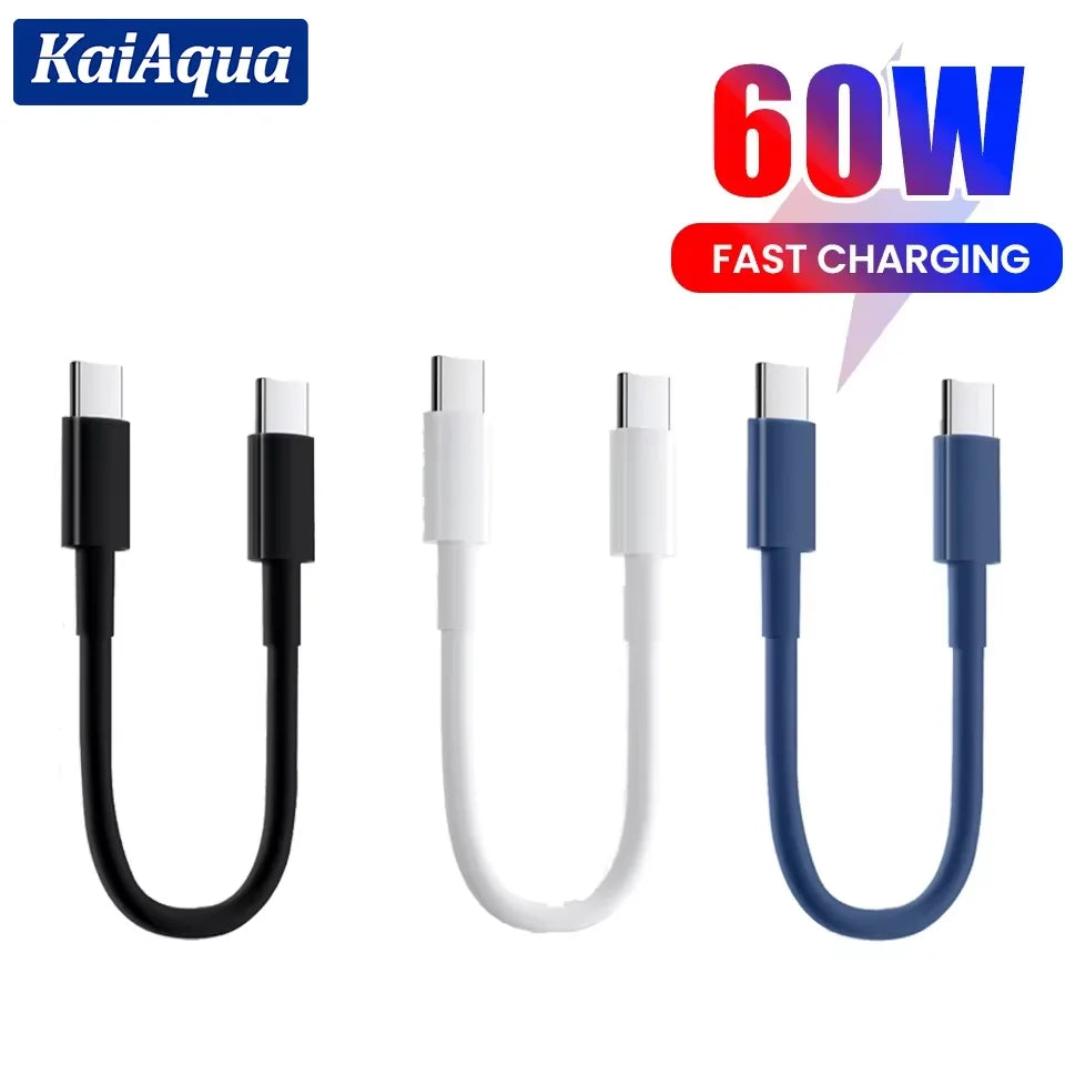 0.3M Short USB Type C Cable PD60W Fast Charging Power Bank Data Cord For iphone 15/16/17 Samsung Xiaomi Huawei Phone USB C Cable