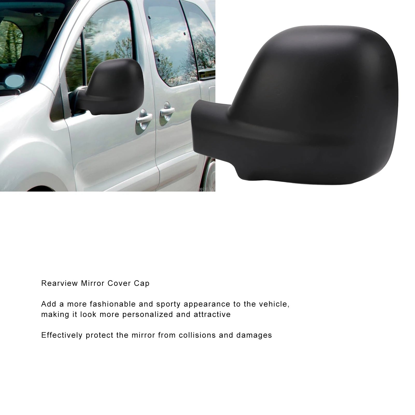 Rearview Mirror Cover Cap Black Stylish Scratch Resistant Wing Mirror Cap for Citroen Berlingo B9 2012 to 2018