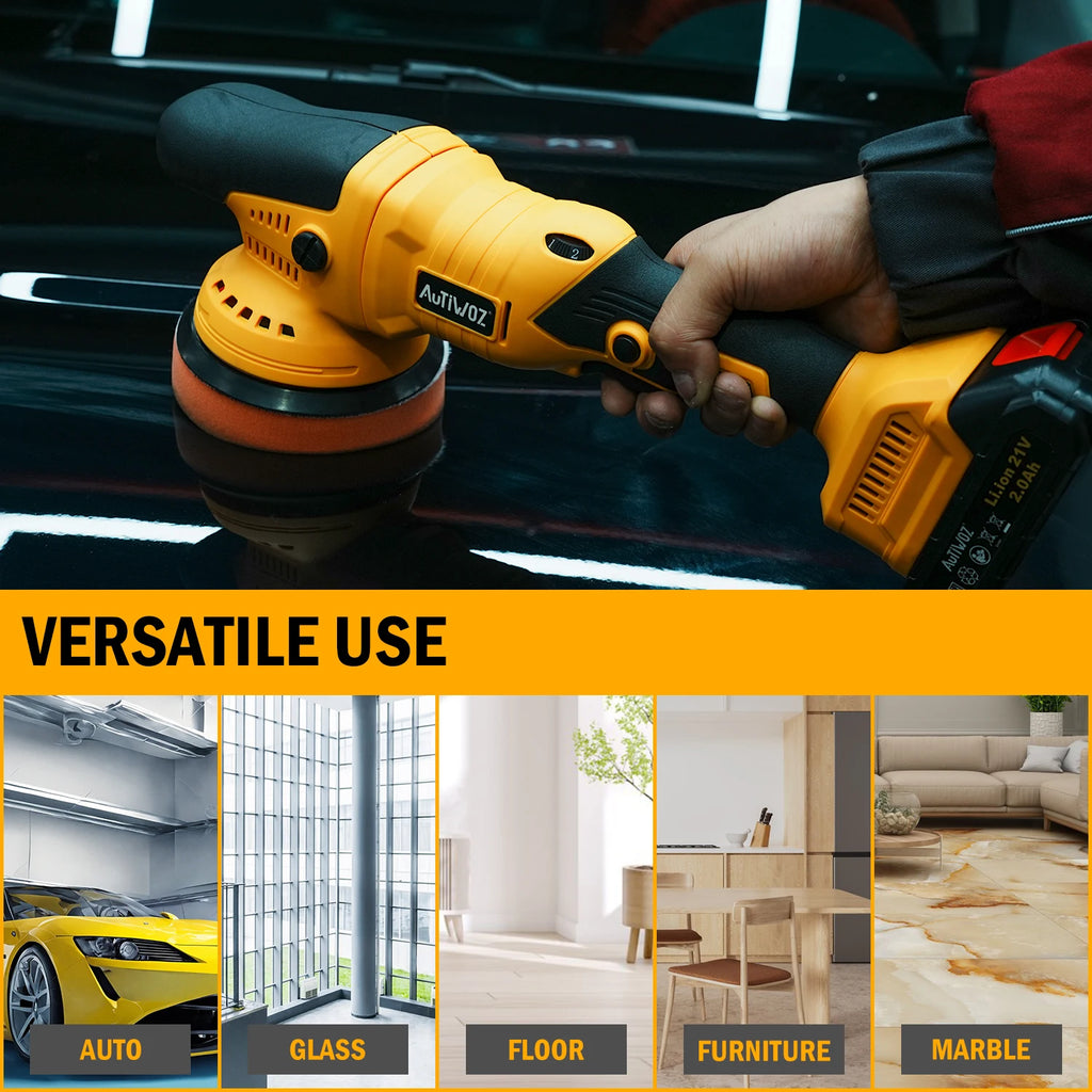 AUTIWOZ 21V Cordless Car Polisher 6-Speed Dual Action Waxing Tool Fit Makita 18V/20V/21V Battery for Paint Care & Glaze