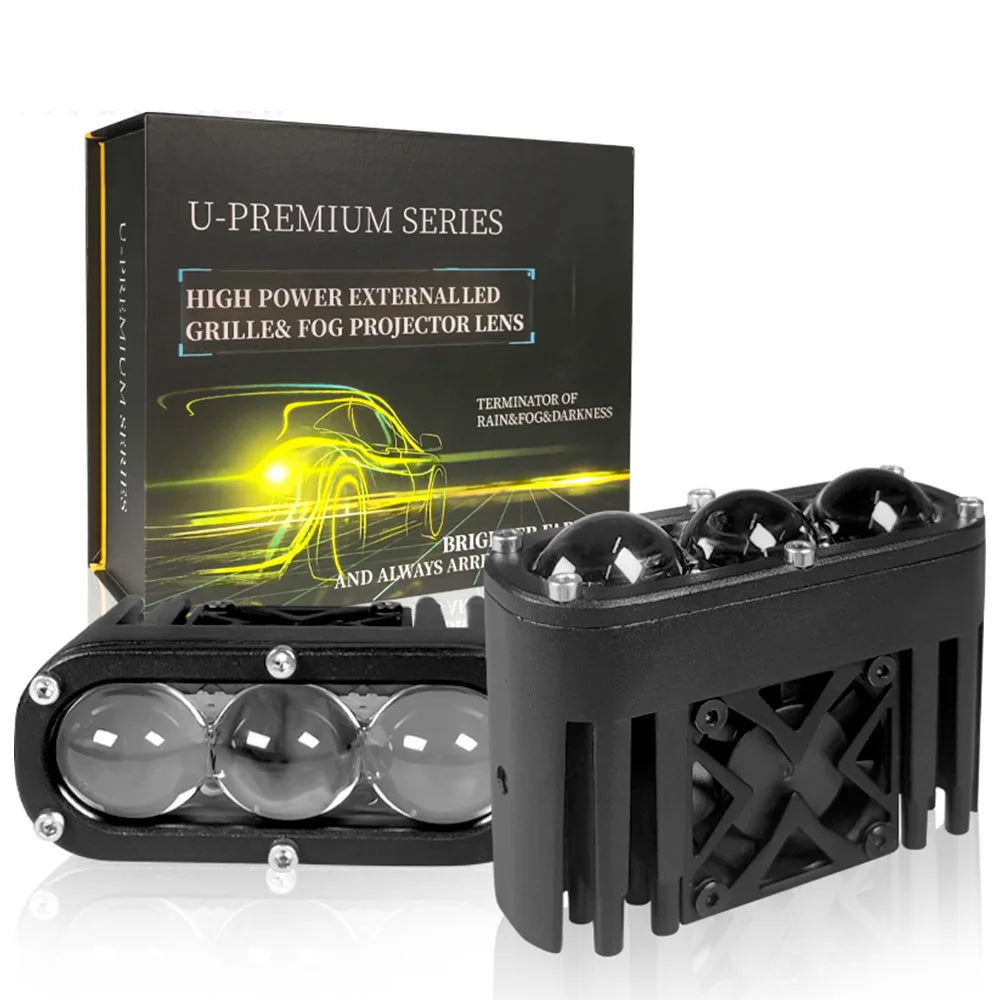 Ultra-Thin Triple Laser Fog Lights, Mesh Projector White/Yellow Dual-Color, IP68 Waterproof 75W Car & Motorcycle Accessories