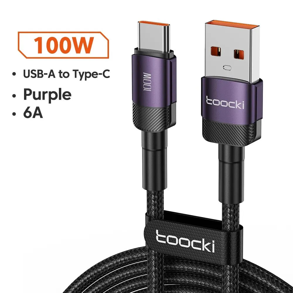 Toocki 6A USB Type C Cable for Xiaomi POCO Samsung Huawei 100W Fast Charging Charger USB C Data Cord TypeC Cable